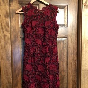 Wine floral lace overlay sheath dress